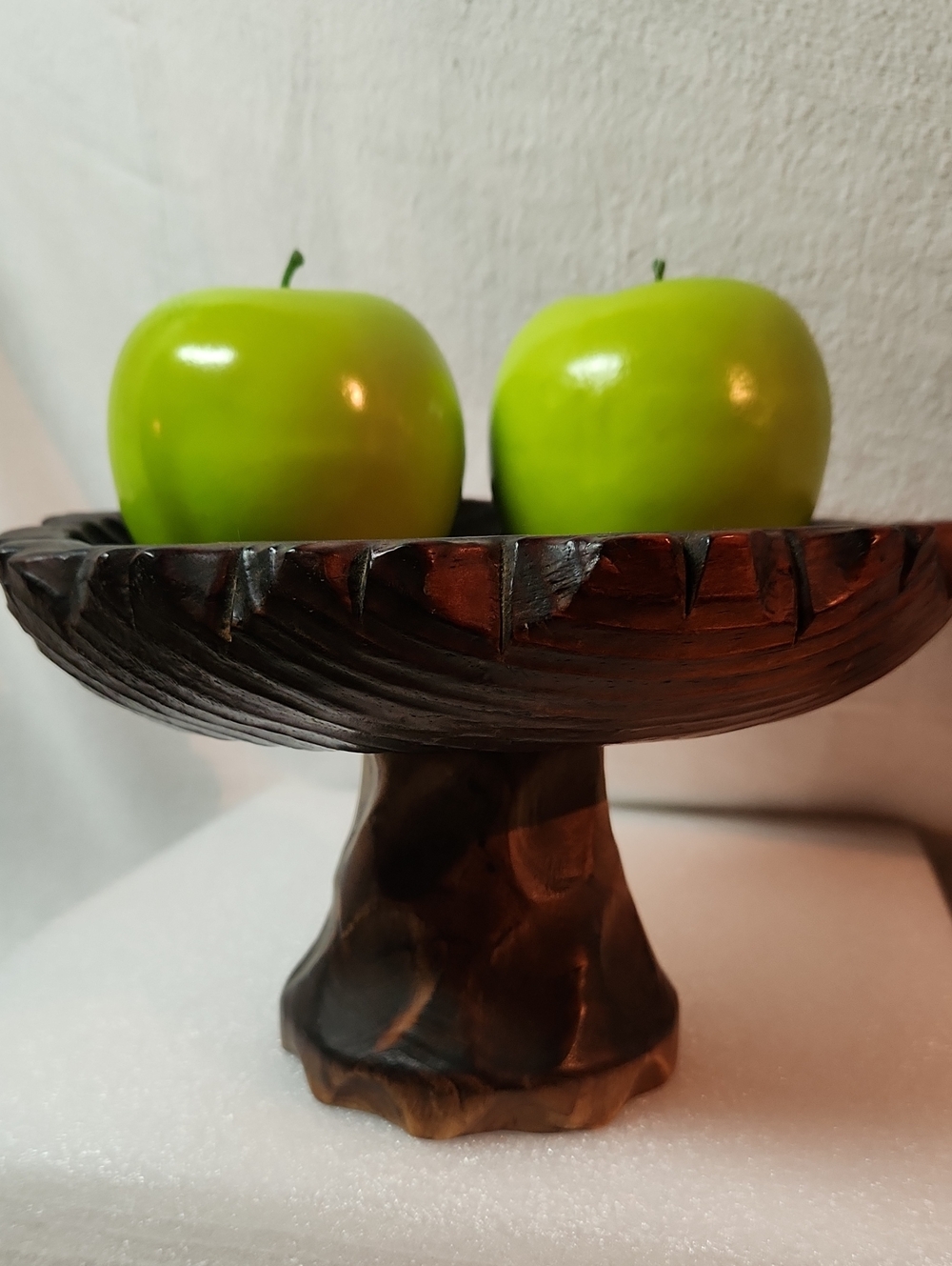 Rustic Carved Wood Pedestal Bowl